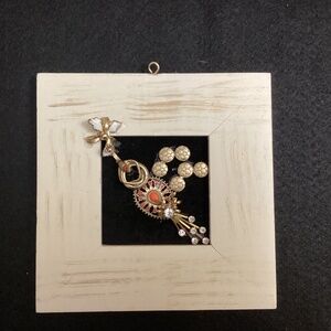 Hand crafted hummingbird art vintage - broken jewelry repurposed - picture - art